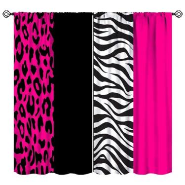 Imagem de JADERYS Cortinas com estampa de leopardo, selva tropical, estampa de pele de animal selvagem, emenda, moderna, abstrata, estética, rosa, preto, branco, quarto, sala de estar, bolso para varão