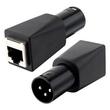 Imagem de Lonlonty Adaptador DMX para RJ45, conector de rede XLR macho DMX512 de 3 pinos para Ethernet Cat5 para iluminação de palco, equipamento de DJ, controle de áudio e vídeo profissional - pacote com 2