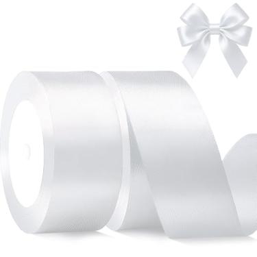 Imagem de Fita de cetim branca de 3,5 cm x 2 rolos de fita branca de tecido de cetim largo para embalagem de presente, Natal, casamento, buquê de flores, festa de feriado, convite, total de 50 metros