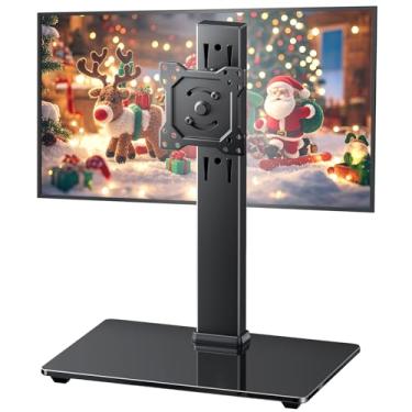 Imagem de Suporte para monitor único, suporte de mesa independente para telas de 13 a 32 polegadas, suporte para monitor VESA com giro, inclinação, rotação, 4 opções de altura, base de vidro temperado, carga
