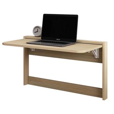 Imagem de Mesa dobrável de parede, mesa de cozinha dobrável de madeira, mesa de laptop montada na parede, mesa flutuante com economia de espaço pequeno, escritório, cozinha, jantar, lavanderia, bar etc. (80 cm