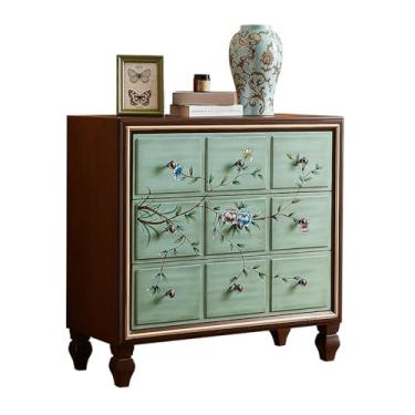 Imagem de Mesa de console de fazenda, mesa de console com 3 gavetas, mesa de sofá moderna de meados do século atrás do sofá com pernas de madeira maciça, mesa de destaque de madeira