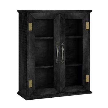 Imagem de ChooChoo Armário de parede de banheiro, armário de lavanderia com portas de acrílico, montado na parede sobre o vaso sanitário com prateleiras ajustáveis para banheiro, cozinha e lavanderia, preto