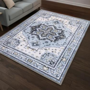 Imagem de Muddy Mat Azure Tapetes laváveis de 1,5 m x 2,1 m para sala de estar, quarto e sala de jantar – Tapete moderno macio e antiderrapante – Tapetes dobráveis à prova d'água para animais de estimação para