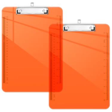Imagem de Piasoenc Pacote Com 2 Pranchetas De Plástico, Prancheta Régua Translúcida E Perfil Baixo, Material Escritório, Escolar, Tamanho Carta 9 X 12,5", Laranja