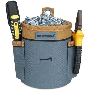 Imagem de MELOTOUGH Mini bolsa de unhas e parafusos com fecho de cordão | Bolsa de ferramentas de encaixe de 13 x 15 x 15 cm, bolsa de cinto para carpinteiros e eletricistas | Bolsos laterais abertos | Bolsa de