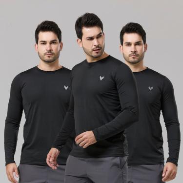 Imagem de Kit 3 Camiseta Camisa Térmica Segunda Pele Manga Longa Proteção Solar UV 50+ Termica Masculina-Masculino