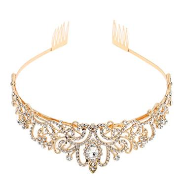 Imagem de Cryfokt Coroa de Noiva Dourada Deslumbrante Casamento Princesa Coroa Pente Design para Festa