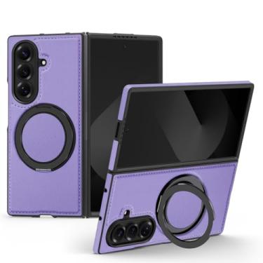 Imagem de Capa vintage para Samsung Galaxy Z Fold 7, capa fina de couro com anel de dedo para celular com sucção magnética montada no carro