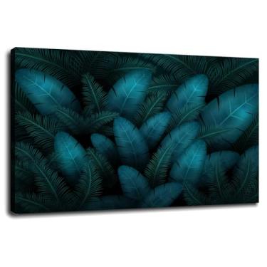 Imagem de Pôster de folhas impressões em tela escura plantas arte de parede para casa 1 painéis decorações com moldura 30,5 x 20,3 cm