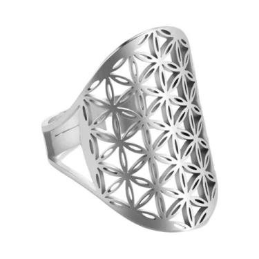Imagem de Anel Ajustável De Aço Inoxidável Flor Da Vida, Amuleto Oco De Arcanjo,