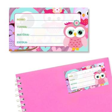 Imagem de Kit 14 Etiquetas Escolares M Coruja Rosa Caderno Menina Fofa Infantil Personalizado Adesivo Volta as Aulas