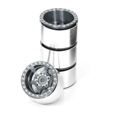 Imagem de Peças de carro RC compatíveis com TRX4M para SCX24 para AX24 1/18 1/24 RC Crawler Car Upgrade Parts RC Car 4pcs 2.5 cm Metal Beadlock Roda Hub Roda Jante (Cinza)