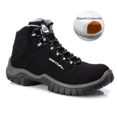 Imagem de Bota de Segurança em Microfibra Preto e Cinza Bico Composite Estival E