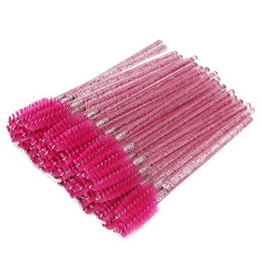 Imagem de Ainoli 50 peças de pincel de maquiagem de nylon, varinhas de rímel, sobrancelha, cílios, escova portátil descartável (Rosa Vermelha)