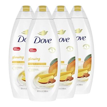Imagem de Dove Gel de banho brilhante para pele revitalizada e refrescada, manteiga de manga e limpador de manteiga de amêndoa que efetivamente lava as bactérias enquanto nutre sua pele, 623 g, 4 unidades