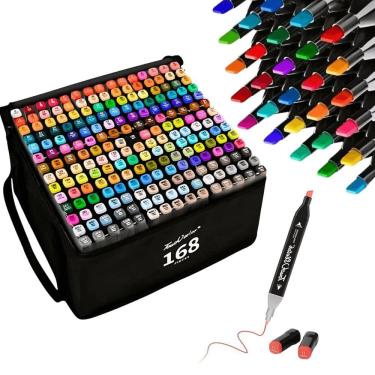 Imagem de Estojo Canetinhas Marcador 168 Cores Artisticas Ponta Dupla