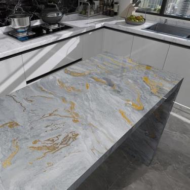 Imagem de Papel de parede efeito mármore cozinha autoadesivo à prova de óleo, película protetora de bancada, banheiro, impermeável, resistente a manchas, resistente a altas temperaturas, fogão, renovação, papel