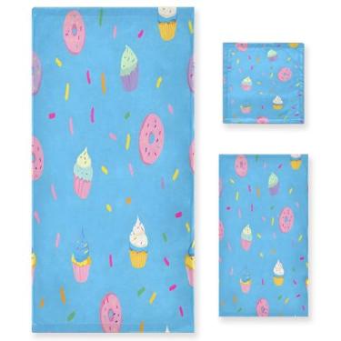 Imagem de xigua Conjunto de toalhas de banheiro Cupcakes toalha de banho macia absorvente de 3 peças toalha de mão toalhas decorativas para banheiro, academia, hotel, praia, piscina