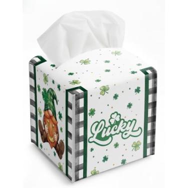 Imagem de Capa para guardanapo de Dia de São Patrício, organizador de papel de couro à prova d'água com gnomo xadrez búfalo, para mesa de jantar, banheiro, mesa de cabeceira, carro, ideias de presente de