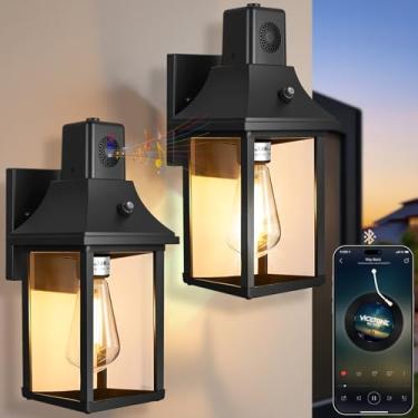 Imagem de tjjsllhbe Pacote com 2 luminárias externas do amanhecer ao anoitecer, à prova d'água, moderna, preto fosco, luzes para varanda externa, suporte de parede para garagem e porta da frente, soquete E26