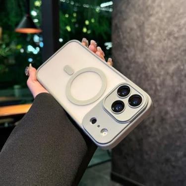 Imagem de Capa híbrida fosca para iPhone 17 Air 16e 15 14 Plus 13 Pro Max com carregamento sem fio magnético (para iPhone 14/CINZA)
