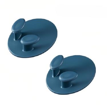 Imagem de Pacote com 2 suportes de tomada de parede – Suportes de montagem cinza para gerenciamento de cabos de mesa e parede, organizador universal de ganchos com adesivo (azul)