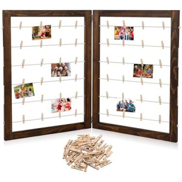 Imagem de Geelin Rack de exibição de fotos com clipes, quadro de madeira para exibição de fotos de fazenda, molduras rústicas, colagem para cartões-postais, organizador de cartões comemorativos, decoração de