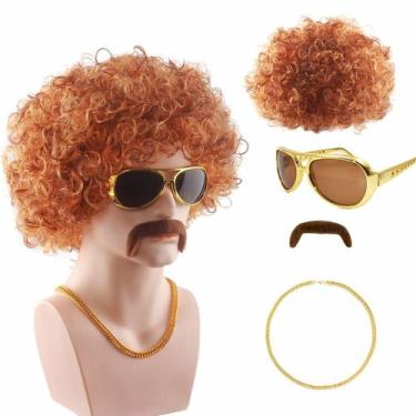 Imagem de Conjunto de perucas de cosplay estilo afro marrom encaracolado com ócu