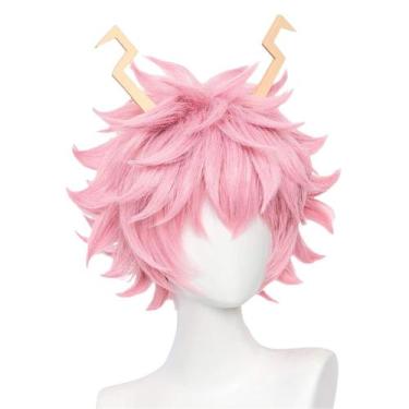 Imagem de Peruca rosa Spiky Cosplay com chifres Lightning, 20 cm, resistente ao 
