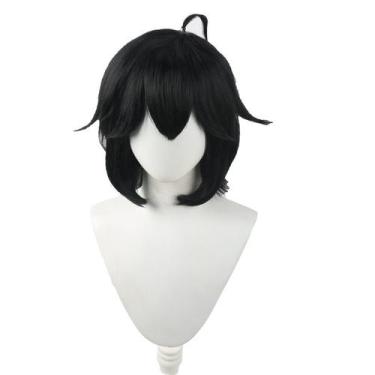 Imagem de Peruca Cosplay curta preta e branca sintética resistente ao calor - yi