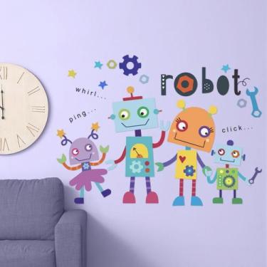 Imagem de Adesivos de parede Cartoon Robot PVC Cute Alien Robots 29,5 x 29,5 cm 