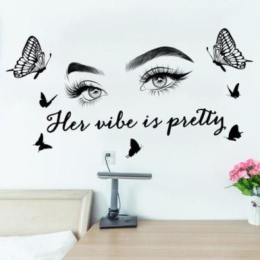 Imagem de Adesivos de parede Her Vibe Beautiful Eyes Butterfly Quote PVC - yiwei