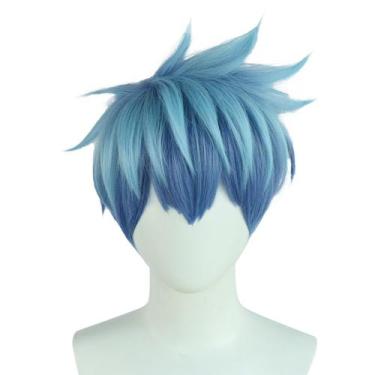 Imagem de Peruca de cosplay anime de 8 cm curta azul espetada para homens e mulh