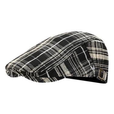 Imagem de Boné plano preto e branco xadrez de algodão ou jeans unissex - Yiweisa
