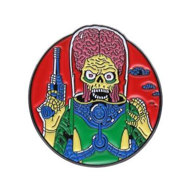 Imagem de Broche: caveira alienígena colorida com design cerebral de ficção cien