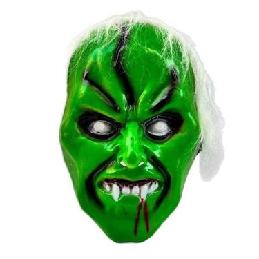 Imagem de Máscara Scary Green Sorrining com cabelos brancos Cosplay de Halloween