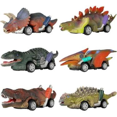 Imagem de Pacote com 6 carros de brinquedo Dinosaur Pull Back para meninos de 3 