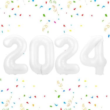 Imagem de Balões Foil Number Slergut 2024, branco cremoso de 1 m para festa