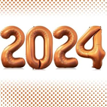 Imagem de Balão Lovoir 2024 Número 40 cm Laranja Mylar Foil Helium