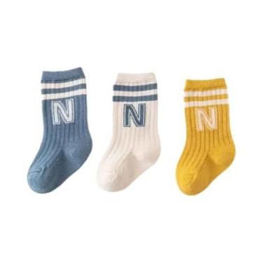 Imagem de Meias Altas de Algodão para Bebês - 3 Pares com Listras Coloridas, 3-5