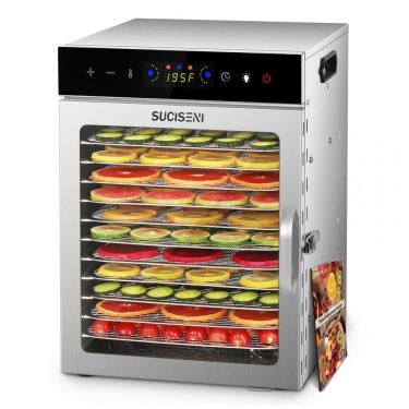 Imagem de Desidratador de Alimentos SUCISENI com 12 Bandejas de Aço Inoxidável, 1000W, Timer de 24 Horas e Controle de Temperatura 195°C