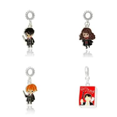 Imagem de Kit 4 Pingente Berloques Harry Potter Banho Prata Pulseiras - Pulseira