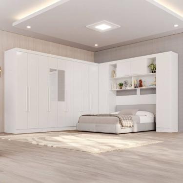 Imagem de Guarda-roupa de Canto com Espelho Modulado 11 Portas 4 Gavetas Portugal Branco