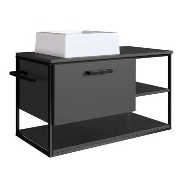 Imagem de Gabinete de Banheiro Suspenso PlacaEPonto P1007 80cm MDP Com Cuba Preto/Grafite