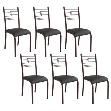 Imagem de Kit 6 Cadeiras Ella Estrutura em Aço Marrom e Tecido Preto - Casa e Co