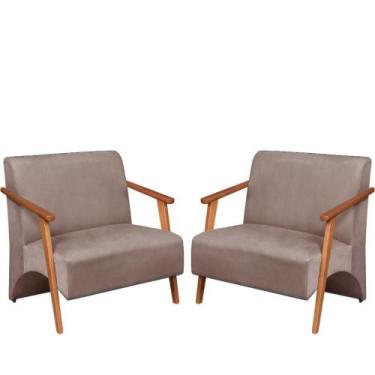 Imagem de Poltrona Namoradeira Venus Braço Madeira Maciça Suede Unidecor Cappucc