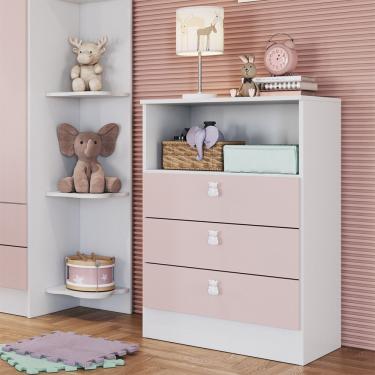 Imagem de Cômoda Infantil Ursinho Com 3 Gavetas Mdp 15mm Percasa Rosa