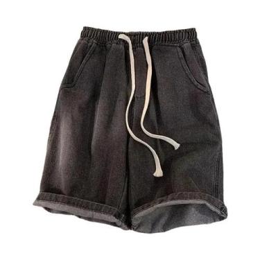 Imagem de Shorts Jeans Masculinos Estilo Coreano Vintage, Soltos E De Perna Larg