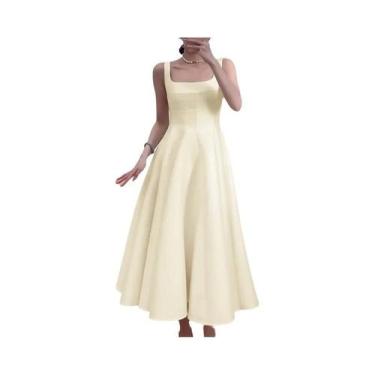 Imagem de Vestido Midi Feminino Vintage ZANZEA - Sem Mangas, Gola Quadrada, Verã